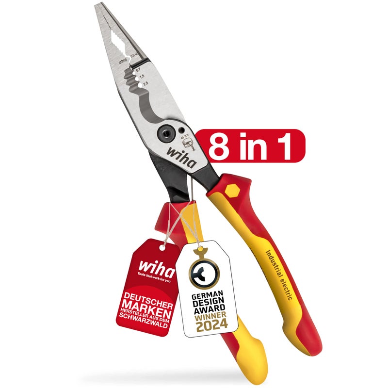 Wiha Multifunctional Pliers for Electricians 8-in-1 I Crimping  Stripping  Cutting  Gripping  Deburring  Bending  Screwing  Cutting Screws (45705) - Image 1